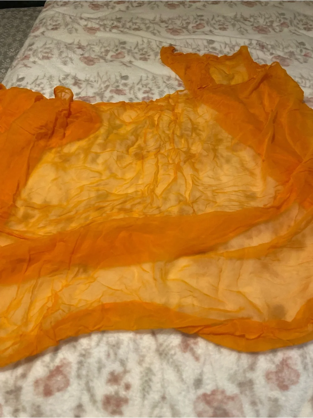 Indian Orange Women's Sheer Scarf Dupatta Versatile Shawl Raw Hem